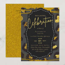 Glitzy Black Gold Brautparty Einladungen