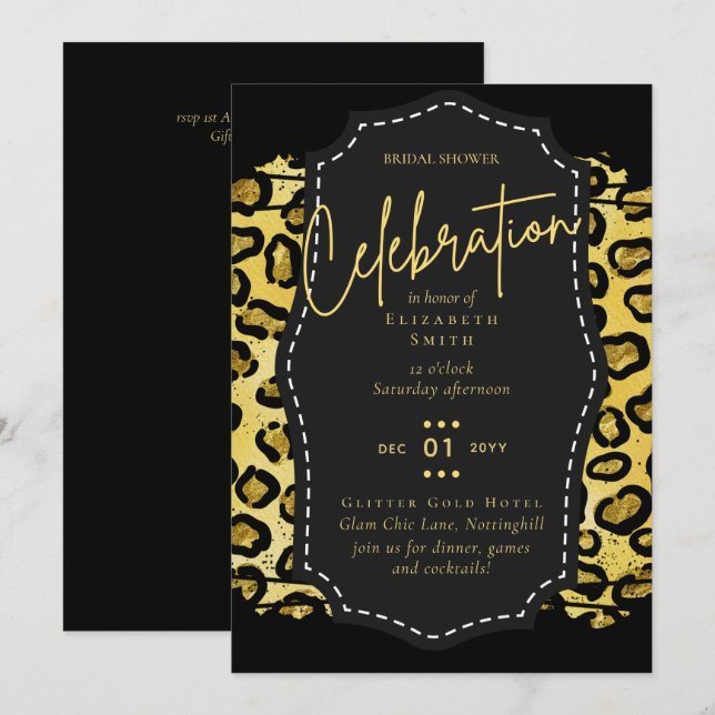 Glitzy Black Gold Brautparty Einladungen (Vorne/Hinten)