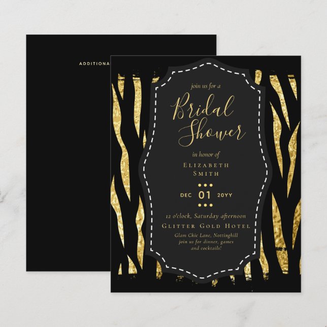 Glitzy Black Gold Brautparty Einladungen (Vorne/Hinten)