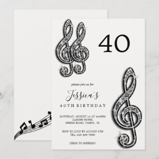 Glitzy Black Musiknotens Geburtstag Einladung