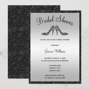 Glitzy Black Sequins & Stilettos Brautparty Einladung
