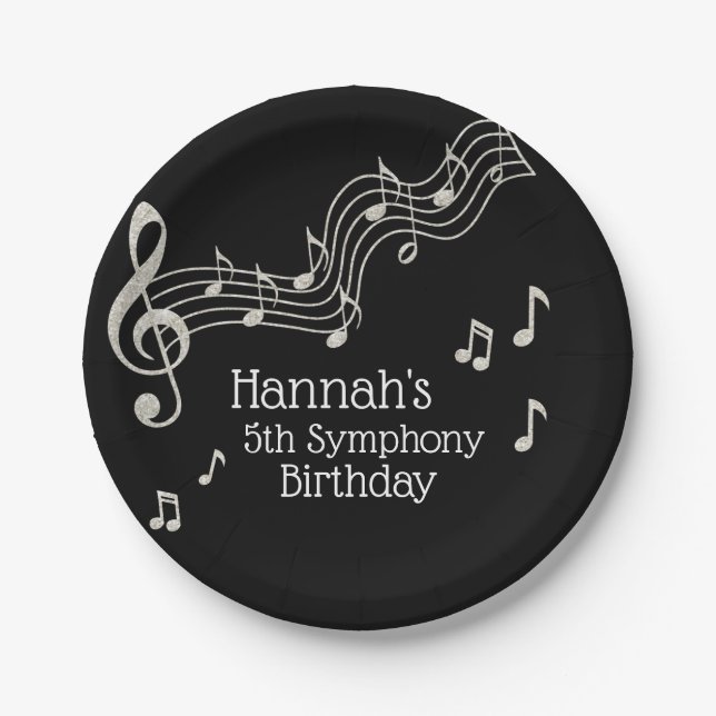 Glitzy Black & White Musical Notes zum Geburtstag Pappteller (Vorderseite)