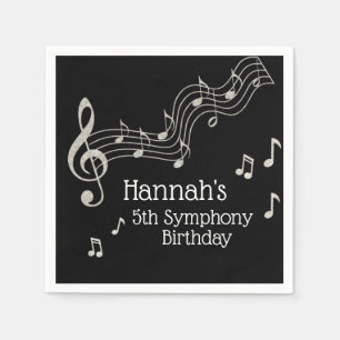 Glitzy Black & White Musical Notes zum Geburtstag Serviette