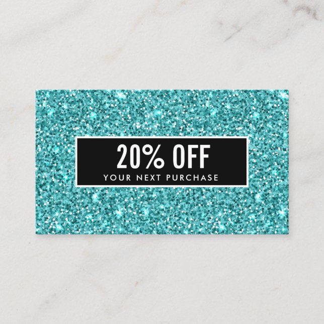 Glitzy Blue Glitzer Feminine Black Coupon Card Visitenkarte (Vorderseite)