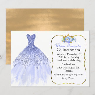 Glitzy Blue Gown Quinceañera Einladung