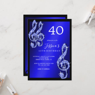 Glitzy Blue Musiknotens Birthday Einladung