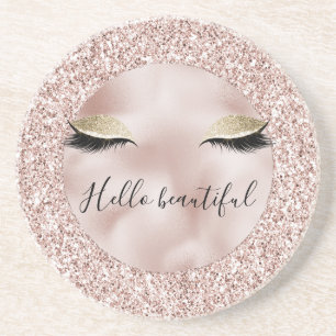 Glitzy Blush Pink Glitzer Gold Eyelashes  Getränkeuntersetzer
