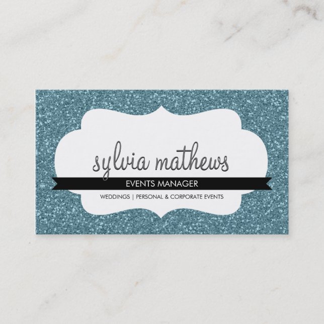 GLITZY BUSINESS CARD funkelnd Glitzer blass blau Visitenkarte (Vorderseite)