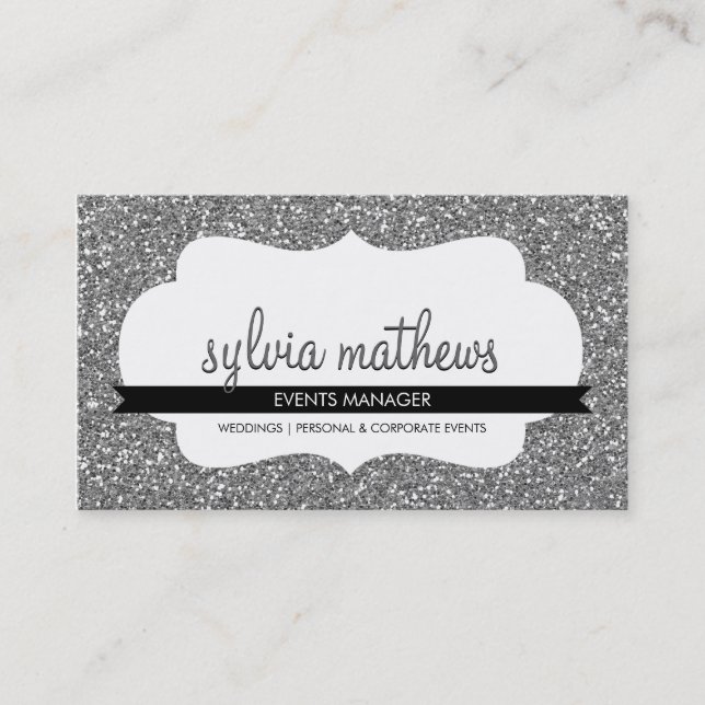 GLITZY BUSINESS CARD funkelnd Glitzer Silber Visitenkarte (Vorderseite)