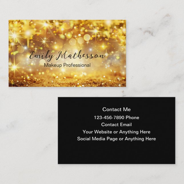 Glitzy Classy Makeup Artist Business Cards Visitenkarte (Vorne/Hinten)