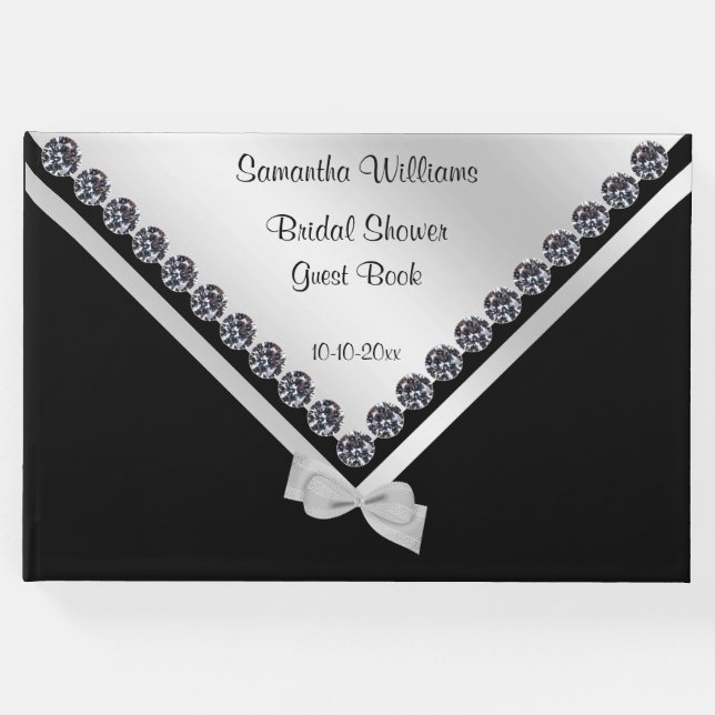 Glitzy Diamonds & Silver Bow Brautparty Gästebuch (Vorderseite)