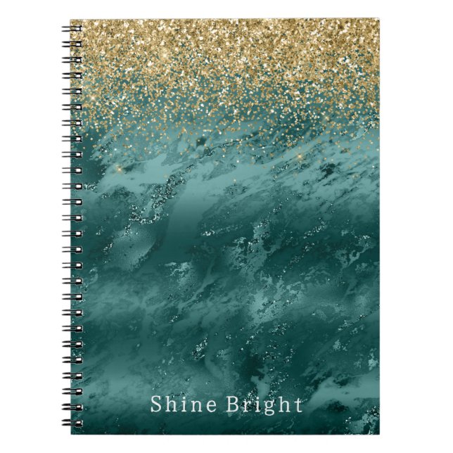 Glitzy Emerald Green Ombre Marble Gold Glitzer Notizblock (Vorderseite)