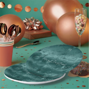 Glitzy Emerald Green Ombre Marble Pappteller