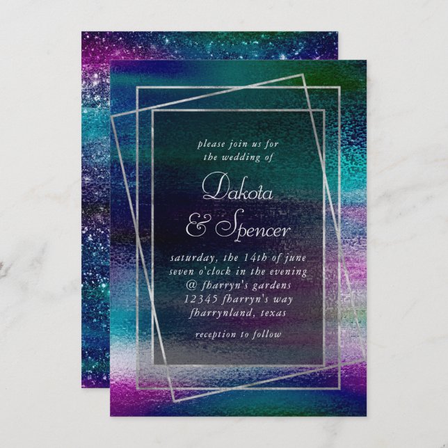 Glitzy Foil | Holographic Dark Faux Sparkle Shine Einladung (Vorne/Hinten)