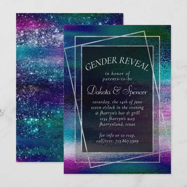 Glitzy Foil | Holographic Iridescent Ombre Shower Einladung (Vorne/Hinten)