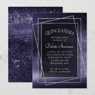 Glitzy Foil | Indigo Midnight Lila Quinceanera Einladung
