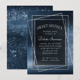 Glitzy Foil | Navy Blue Glitzer Sparkle Sweet 16 Einladung