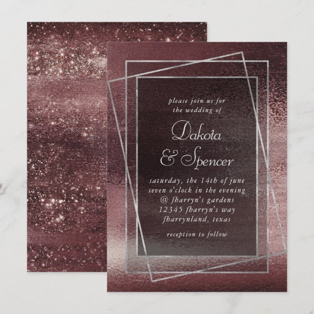 Glitzy Foil | Rose Gold Blush Glam Faux Shimmer Einladung (Vorne/Hinten)