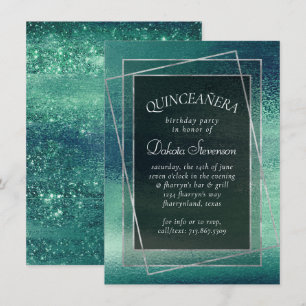Glitzy Foil   Seafoam Iridescent Green Quinceanera Einladung