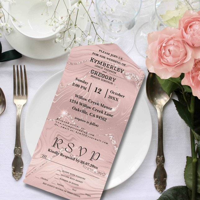 Glitzy Funkelnd Blush Pink Silver Email All In One Einladung (Von Creator hochgeladen)