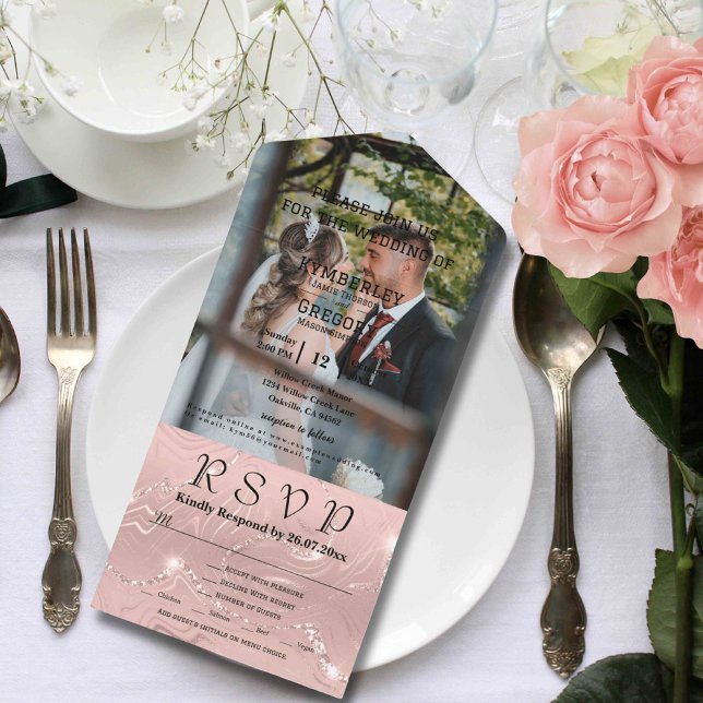 Glitzy Funkelnd Blush Pink Silver Foto All In One Einladung (Von Creator hochgeladen)