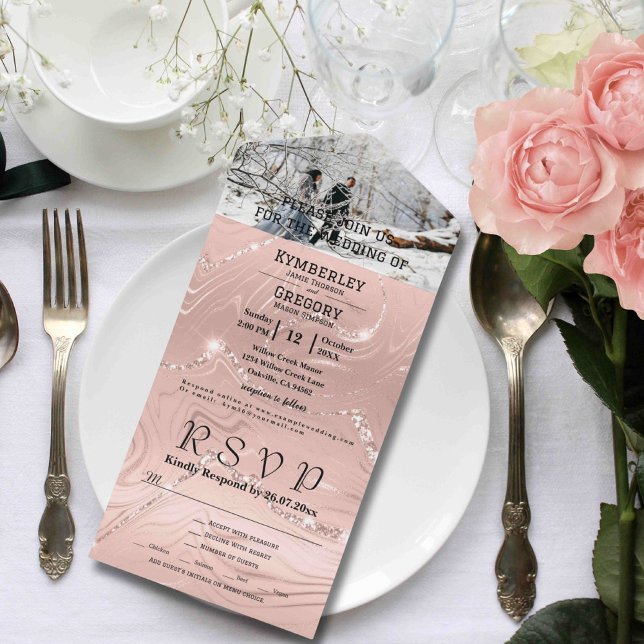 Glitzy Funkelnd Blush Pink Silver Foto E-Mail All In One Einladung (Von Creator hochgeladen)