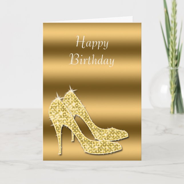 Glitzy Funkelnd Gold Stiletto Shoes Geburtstag Karte (Vorderseite)