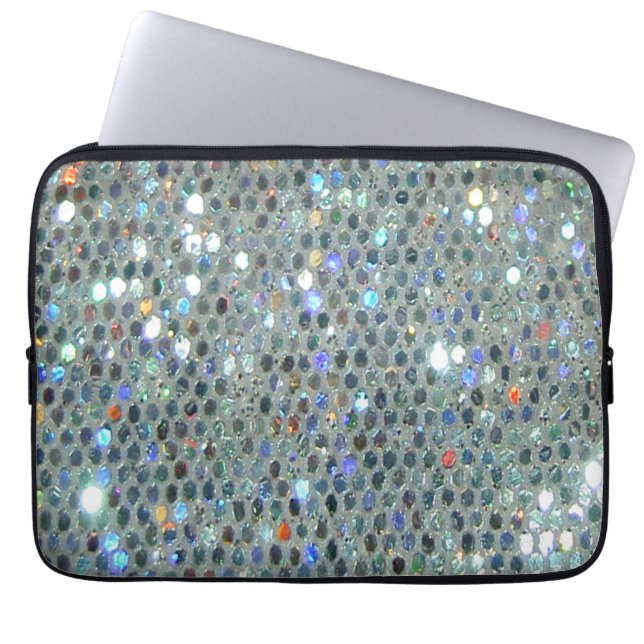 Glitzy Funkelnd Silver Bling Glitzer Laptopschutzhülle (Vorderseite)