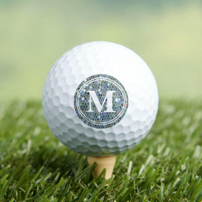 Glitzy Funkelnd Silver Glitzer Blenden Monogramm Golfball (Insitu T-Shirt)