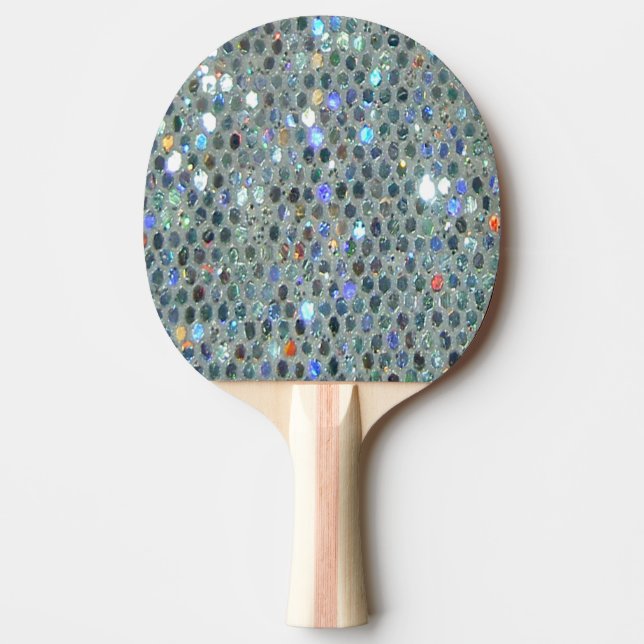 Glitzy Funkelnd Silver Glitzer Bling Tischtennis Schläger (Vorderseite)
