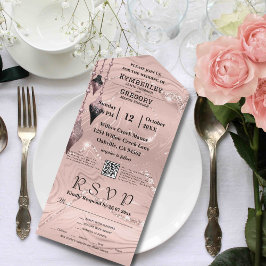 Glitzy Funkelnd Silver Pink QR Code All In One Einladung