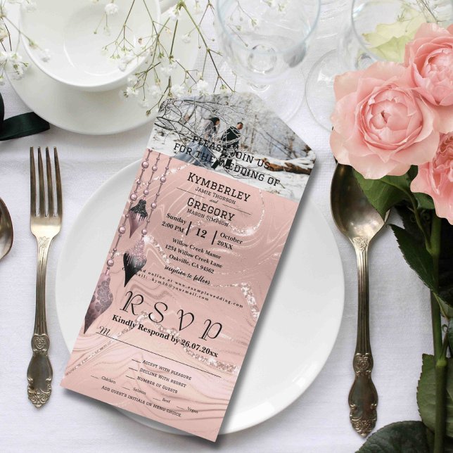 Glitzy Funkelnd Silver Pink Weihnachts-Foto All In One Einladung (Von Creator hochgeladen)