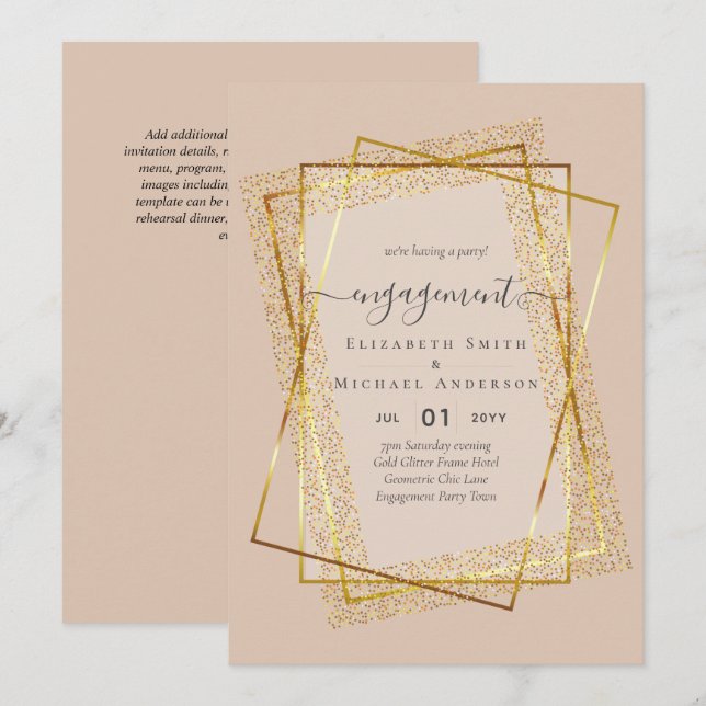 Glitzy Glam ENGAGEMENT Partie Invitations BUDGET (Devant / Derrière)