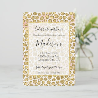 Glitzy Glam Gold Blush Glitzer Leopard Print Einladung