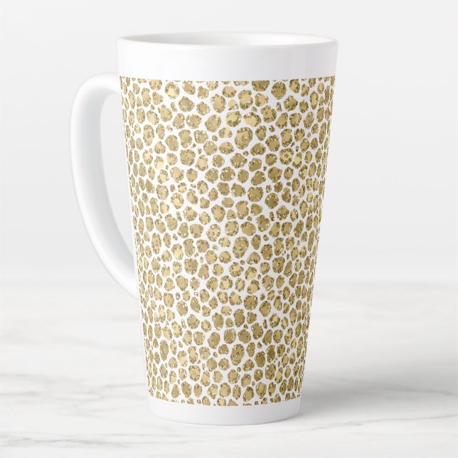 Glitzy Glam Gold Glitzer Leopard Print Milchtasse (Linke Ecke)