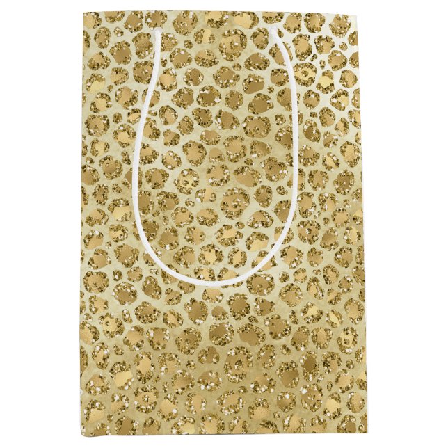 Glitzy Glam Gold Glitzer Leopard Print Mittlere Geschenktüte (Vorderseite)