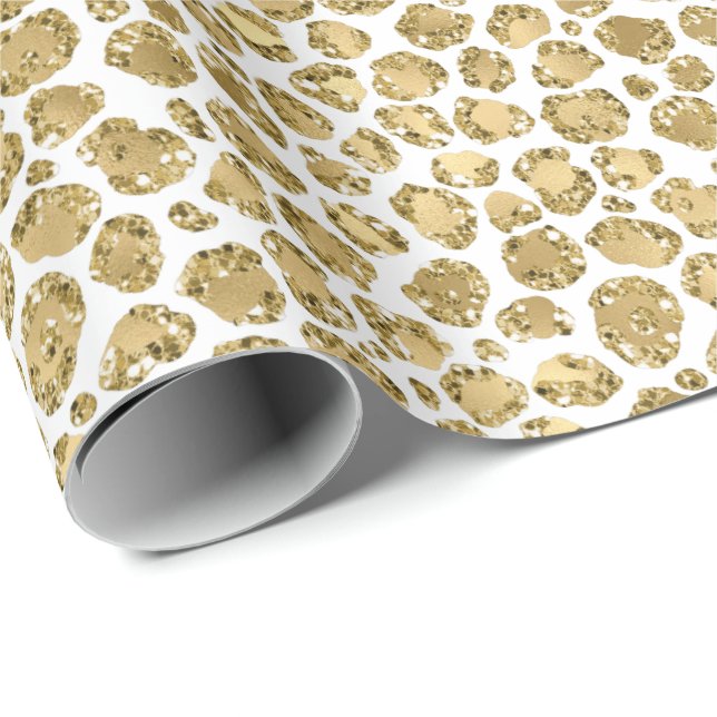 Glitzy Glam Gold White Glitzer Leopard Print Geschenkpapier (Rolleneckpunkt)