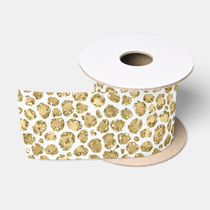 Glitzy Glam Gold White Glitzer Leopard Print     Satinband