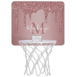 Glitzy Glam Rose Gold Drilling Glitzer Monogram Mini Basketball Netz