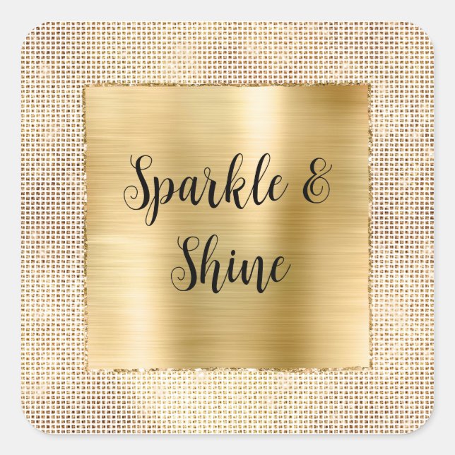 Glitzy Glam White Gold Sparkle Quadratischer Aufkleber (Vorderseite)
