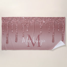 Glitzy GlamRose Gold Dripping Glitzer Monogram Strandtuch