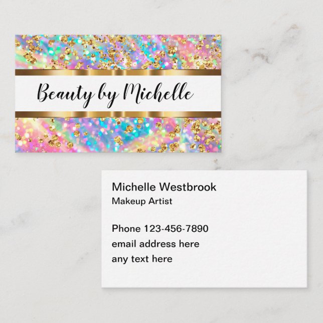 Glitzy Glassy Makeup Artist Business Card Visitenkarte (Vorne/Hinten)