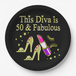 GLITZY GOLD 50. BIRTHDAY DIVA DESIGN PAPPTELLER