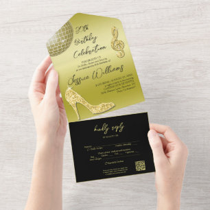 Glitzy Gold & Black 30. Geburtstag QR Code All In One Einladung
