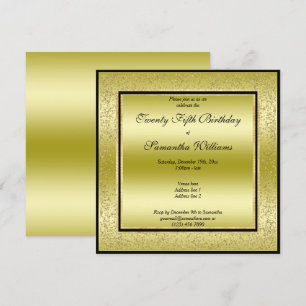 Glitzy Gold & Black, Gold Glitzer Rahmen Geburtsta Einladung