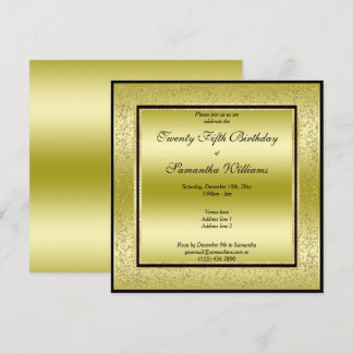 Glitzy Gold & Black, Gold Glitzer Rahmen Geburtsta Einladung