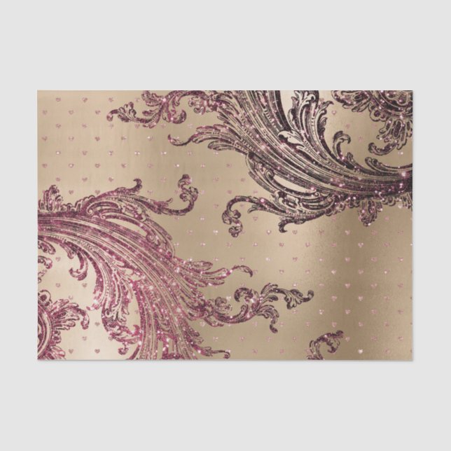 Glitzy Gold Glam Burgundy Hearts Brautparty Seidenpapier (Vorderseite)