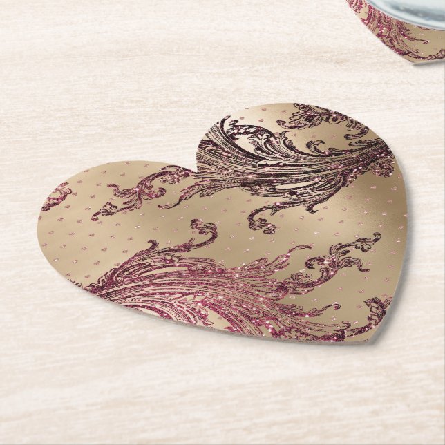 Glitzy Gold Glam Burgundy Hearts Brautparty Untersetzer (angewinkelt)