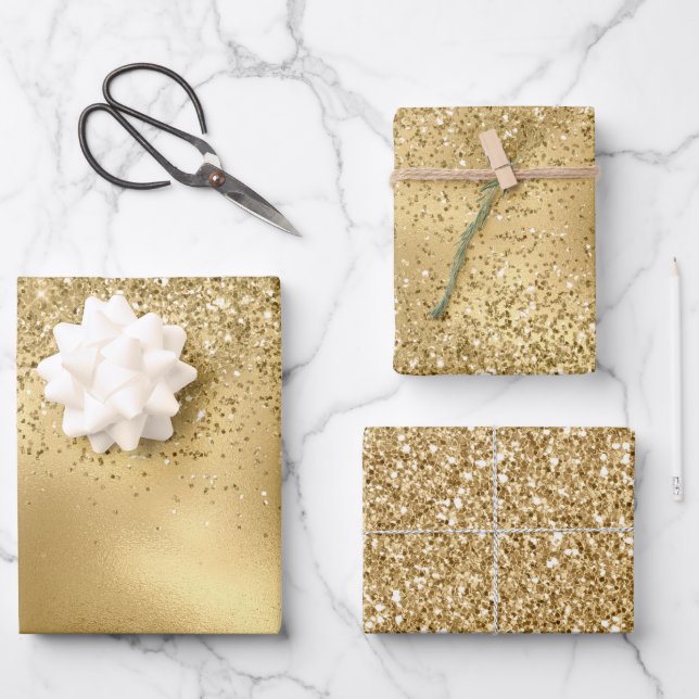 Glitzy Gold Glam Glitzer Sparkle      Geschenkpapier Set (Vorderseite)