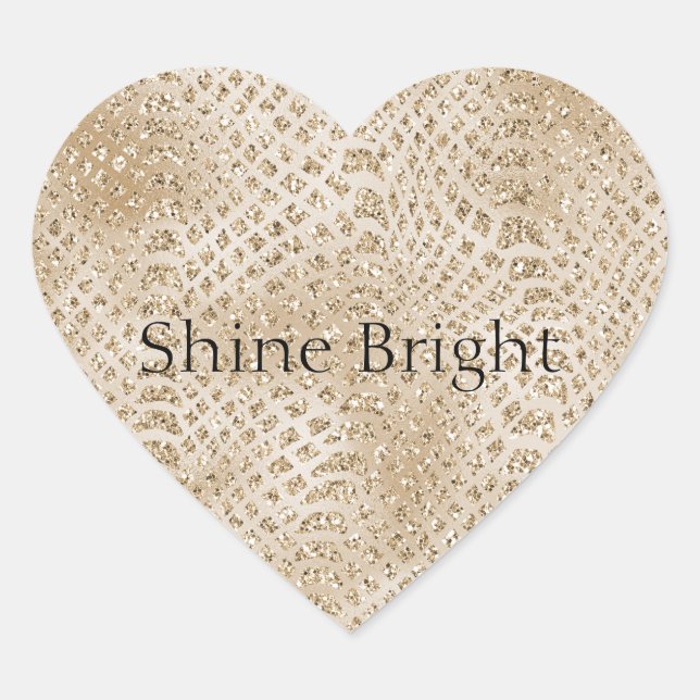 Glitzy Gold Glam Snake Skin Herz-Aufkleber (Vorderseite)